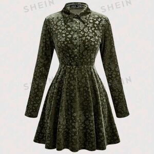 SHEIN Olive Floral Velvet Dress